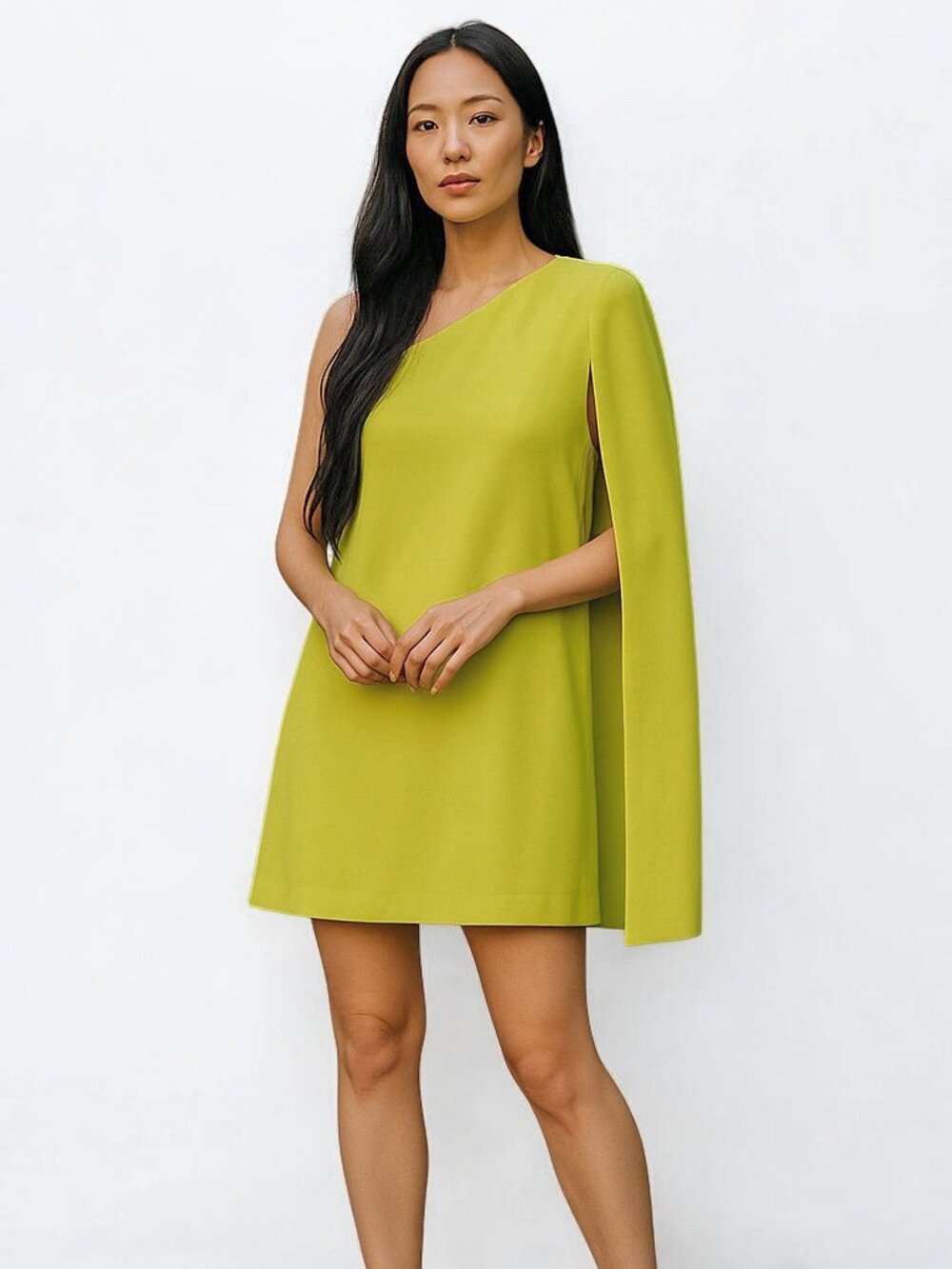 Reiss Samantha Chartreuse One Shoulder Cape Mini Cocktail Dress